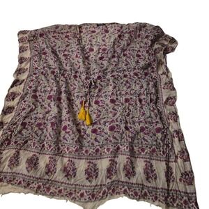 Bujibaja Women Purple Floral Tassel Swim Cover Up Kaftan One Size Boho Beach